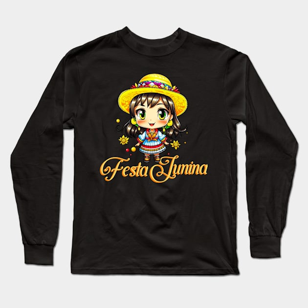 Festa Junina Cute Farm Girl Long Sleeve T-Shirt by HolidayBug